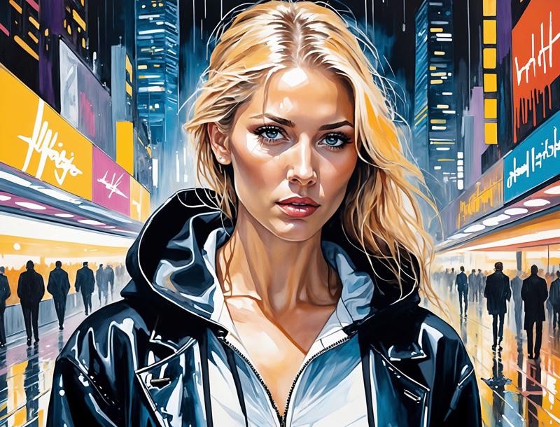 44881-859061226-(Anna Kournikova), nighttime, cyberpunk city, dark, raining, neon lights ((,Wearing a blazer over a hoodie)), blazer, hoodie, (c.jpg